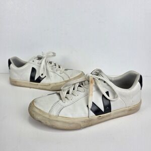 Veja Esplar Shoes Womens 7 White Black Athletic Walking Leather Sneakers